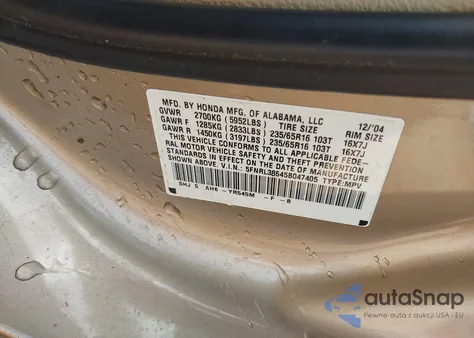 2005 Honda Odyssey Ex-L z USA, uszkodzony, nr VIN 5FNRL38645B047405